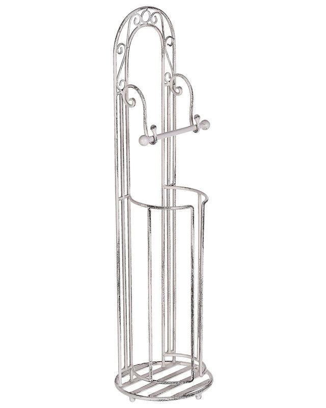 Toilet Paper Holder White Distressed Metal Bathroom Accessories Vintage Retro Design Beliani