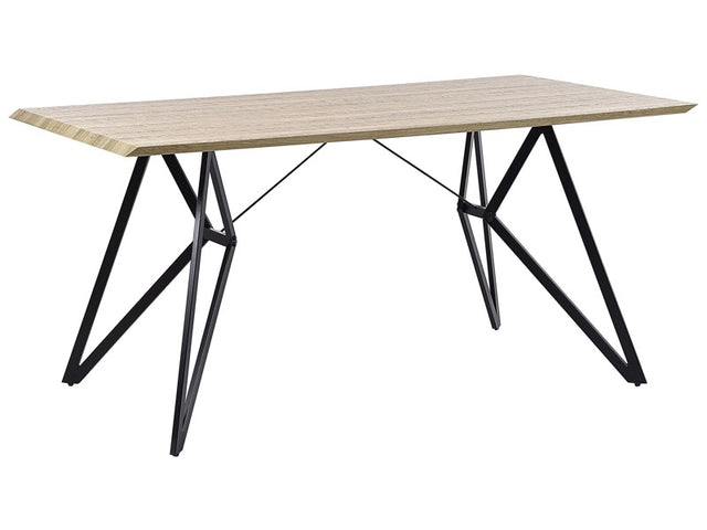 Dining Table Light Wood Finish 160 x 90 cm Black Metal Legs Industrial Kitchen Beliani