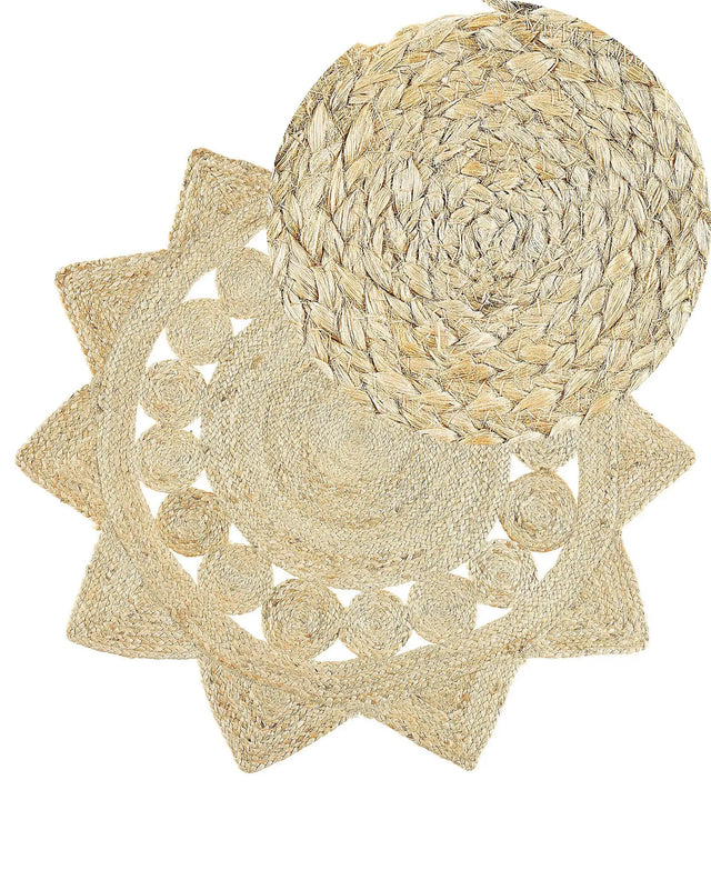 Area Rug Beige Jute Round Country Living Room  120 cm Beliani