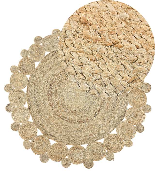 Area Rug Beige Jute Round Country Living Room ø 120 cm Beliani