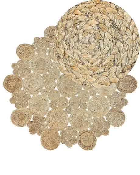 Area Rug Beige Jute Round Country Living Room ø 135 cm Beliani