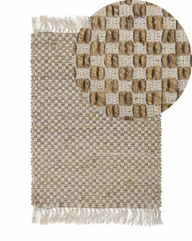 Runner Rug Beige Jute and Cotton 50 x 80 cm Fringed Hand Woven Boho Hallway Bedroom Beliani