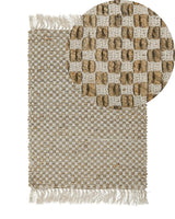 Runner Rug Beige Jute and Cotton 50 x 80 cm Fringed Hand Woven Boho Hallway Bedroom Beliani