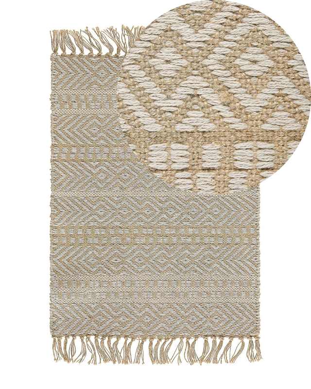 Runner Rug Beige Jute and Cotton 50 x 80 cm Fringed Hand Woven Boho Hallway Bedroom Beliani