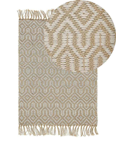 Runner Rug Beige Jute and Cotton 50 x 80 cm Fringed Hand Woven Boho Hallway Bedroom Beliani