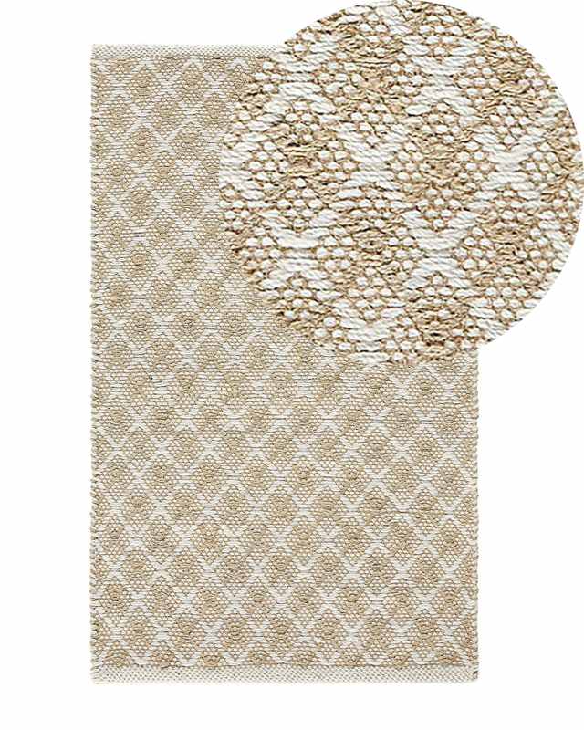 Runner Rug Beige Jute and Wool 50 x 80 cm Small Hand Woven Boho Hallway Bedroom Beliani