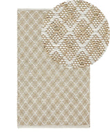 Runner Rug Beige Jute and Wool 50 x 80 cm Small Hand Woven Boho Hallway Bedroom Beliani