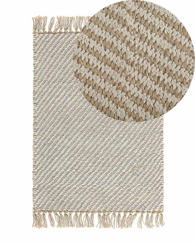 Runner Rug Beige Jute and Cotton 50 x 80 cm Small Hand Woven Boho Hallway Bedroom Beliani