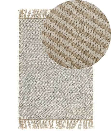Runner Rug Beige Jute and Cotton 50 x 80 cm Small Hand Woven Boho Hallway Bedroom Beliani
