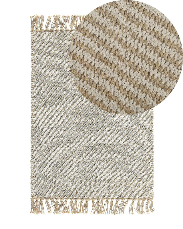 Runner Rug Beige Jute and Cotton 50 x 80 cm Small Hand Woven Boho Hallway Bedroom Beliani