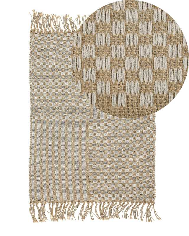 Runner Rug Beige Jute and Cotton 50 x 80 cm Fringed Hand Woven Boho Hallway Bedroom Beliani