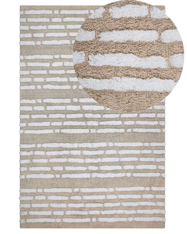 Shaggy Area Rug Beige Cotton 120 x 180 cm Hand Woven Shaggy Boho Bedroom Beliani