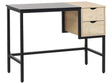 Home Office Desk Black with Light Wood Metal Frame 100 x 48 cm Storage Compartment 2 Drawers PVC Top Beliani