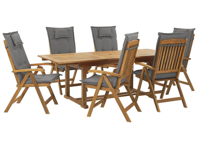 Garden Dining Set Acacia Wood with Graphite Grey Cushions 6 Seater Adjustable Foldable Chairs Outdoor Country Style Beliani