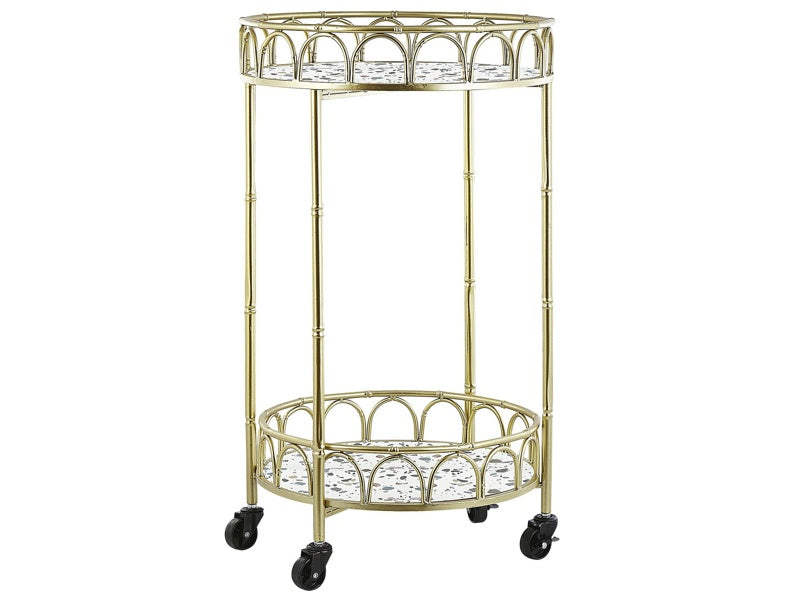 Kitchen Trolley Gold Iron Frame Terrazzo Effect Tops Glamour Bar Cart with Castors Beliani