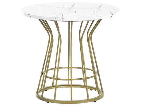 Coffee Table White with Gold MDF Iron ⌀ 50 cm Marble Effect Top Metal Base Open Frame Glamour Style Beliani