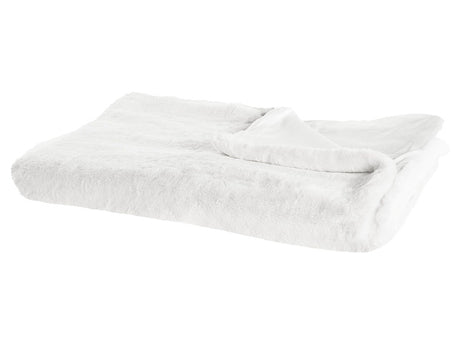 Blanket White Polyester Fabric 150 x 200 cm Living Room Throw Fluffy Decoration Modern Design Beliani