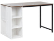 Home Desk Dark Wood Top Black Metal Steel Leg White Shelves Storage 120 x 60 cm  Beliani