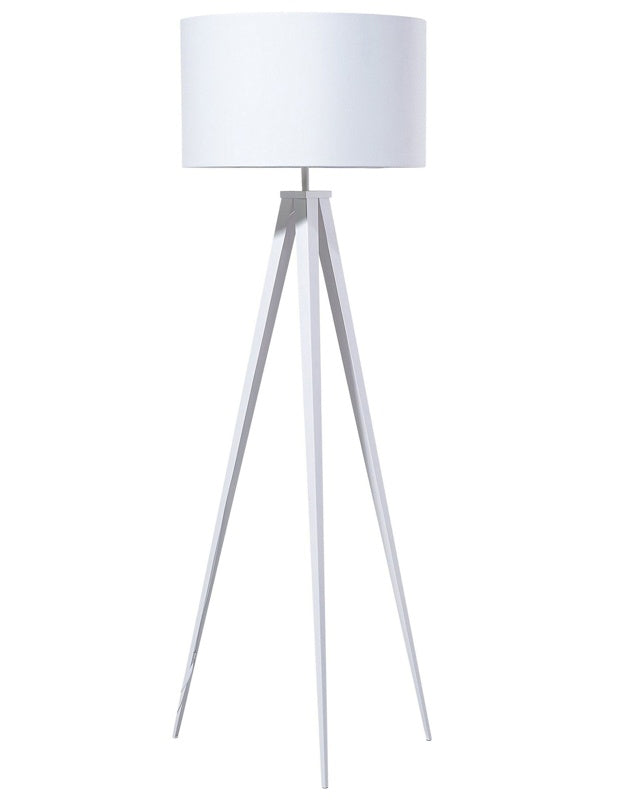 Floor Lamp White Polycotton 156H cm White Metal Tripod Legs Drum Shade Modern Beliani