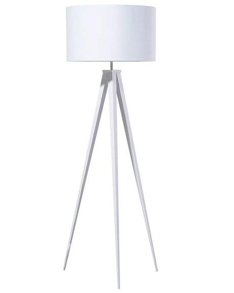 Floor Lamp White Polycotton 156H cm White Metal Tripod Legs Drum Shade Modern Beliani