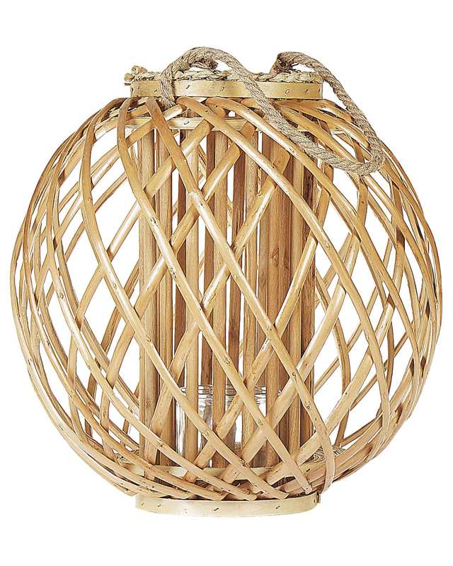 Lantern Light Willow Wood and Glass 41 cm Round Indoor Outdoor Scandinavian Beliani