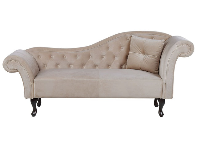 Chaise Lounge Beige Velvet Upholstery Right Hand Chesterfield Button Tufting Beige Retro Beliani