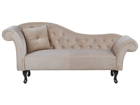 Chaise Lounge Beige Velvet Button Tufted Upholstery Left Hand Rolled Arms with Cushion Beliani