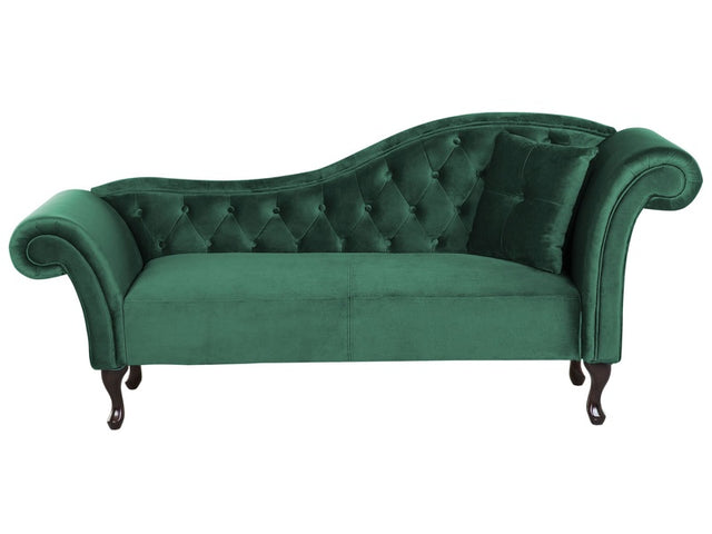 Chaise Lounge Dark Green Velvet Button Tufted Upholstery Right Hand with Cushion Beliani