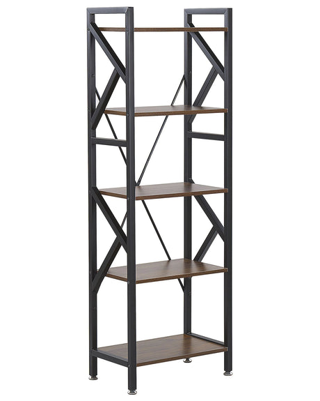 Bookcase Dark Wood Black Metal Steel Frame 5 Tier Open Back Adjustable Feet Industrial Beliani