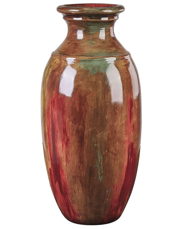 Decorative Vase Brown Abstract Pattern Terracotta Elegant Beliani