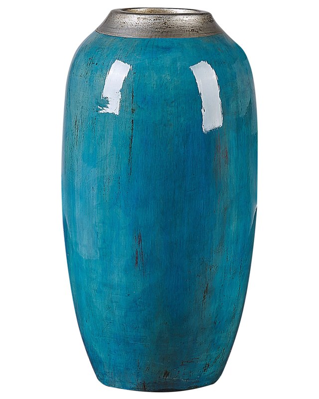 Decorative Vase Blue Terracotta Elegant Beliani