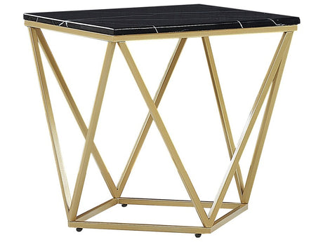 Side End Table Black Tabletop Gold Metal Frame 50 x 50 cm Square Marble Effect Glam Beliani