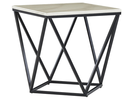 Side End Table Beige Tabletop Black Metal Frame 50 x 50 cm Square Manufactured Wood Marble Finish Glamorous Design Beliani