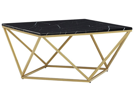 Coffee Table Black Tabletop Golden Metal Base Manufactured Wood Marble Finish 80 x 80 cm Glamorous Design Beliani