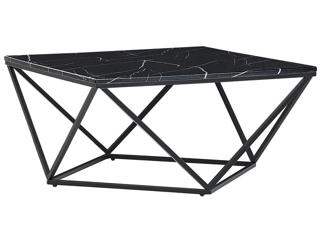 Coffee Table Black Tabletop Metal Base Manufactured Wood Marble Finish  80 cm Glamorous Design Beliani