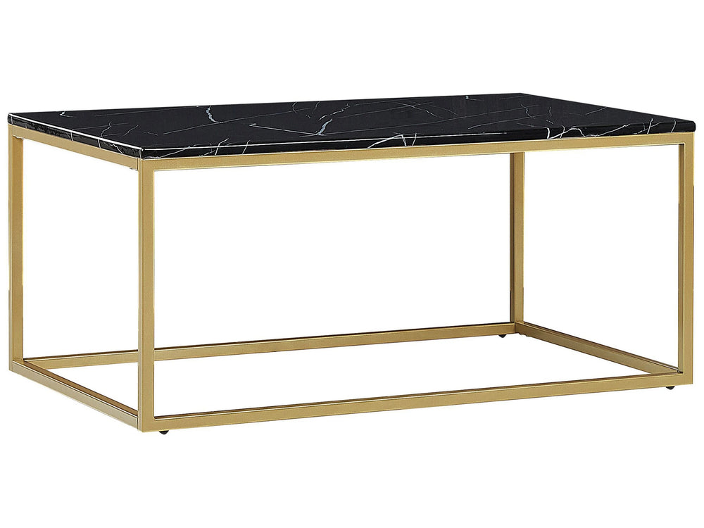 Coffee Table Black Marble Effect Gold Metal Legs 100 x 60 cm Rectangular Industrial Glam Beliani