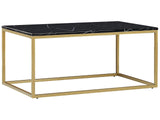 Coffee Table Black Marble Effect Gold Metal Legs 100 x 60 cm Rectangular Industrial Glam Beliani