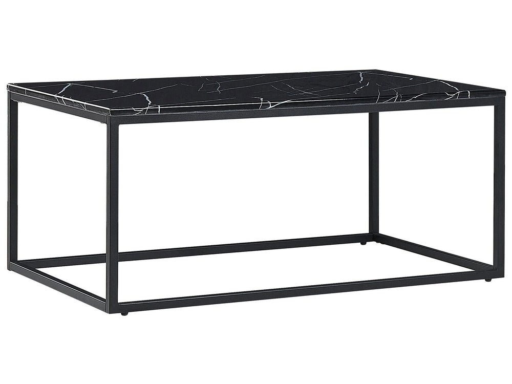 Coffee Table Black Marble Effect Metal Legs 100 x 60 cm Rectangular Industrial Glam Beliani