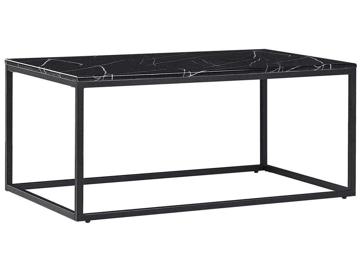 Coffee Table Black Marble Effect Metal Legs 100 x 60 cm Rectangular Industrial Glam Beliani