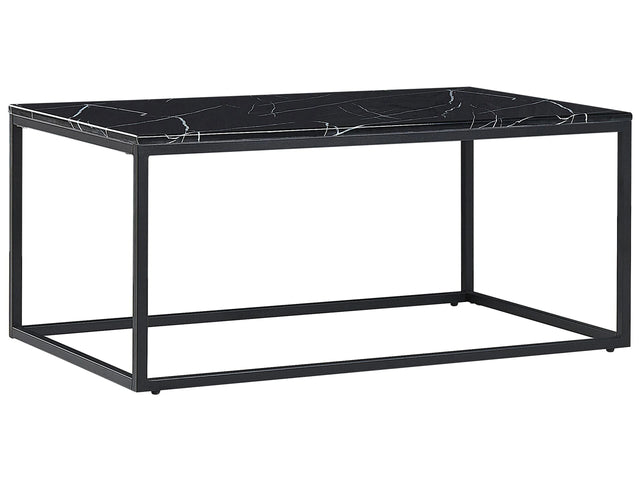 Coffee Table Black Marble Effect Metal Legs 100 x 60 cm Rectangular Industrial Glam Beliani