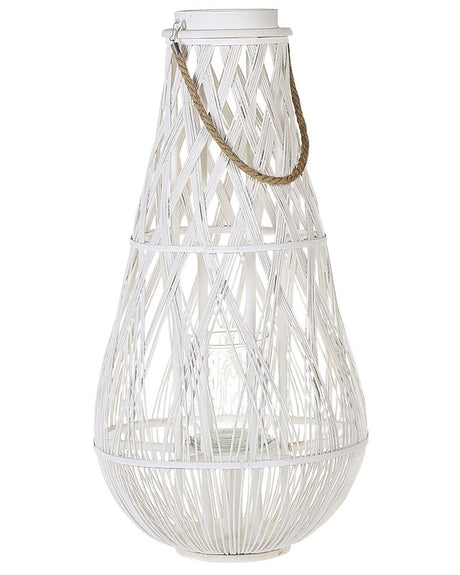 Lantern White Bamboo Wood and Glass 75 cm Indoor Outdoor Scandinavian Beliani