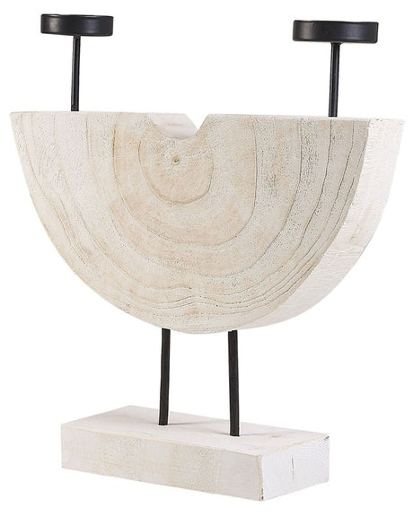 Candleholder White Light Paulownia Wood 2 Tealight Slots Stand Handmade Natural Rustic Beliani