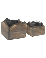 Set of 2 Candleholders Dark Wood Distressed Look Handmade Natural Rustic Beliani