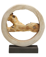 Decorative Sculpture Light Fir Wood Handmade Natural Certificate Abstract Contemporary Art Beliani