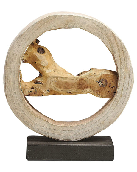 Decorative Sculpture Light Fir Wood Handmade Natural Certificate Abstract Contemporary Art Beliani