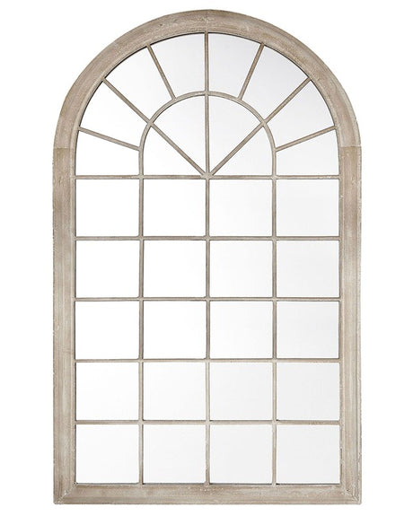 Wall Mirror Beige Metal Frame 77 x 130 cm Vintage Arched Window Wall Decor Weathered Look Beliani