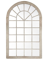 Wall Mirror Beige Metal Frame 77 x 130 cm Vintage Arched Window Wall Decor Weathered Look Beliani