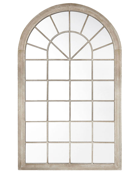 Wall Mirror Beige Metal Frame 77 x 130 cm Vintage Arched Window Wall Decor Weathered Look Beliani