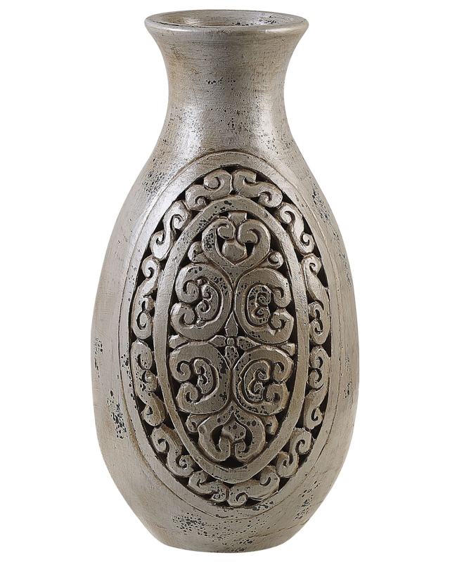 Tall Decorative Vase Grey Terracotta 51 cm Handmade Painted Floor Vase Greek-Inspired Beliani