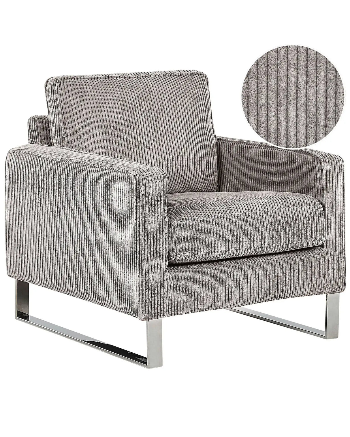 Armchair Grey Corduroy Sled Silver Legs Modern Living Room Beliani